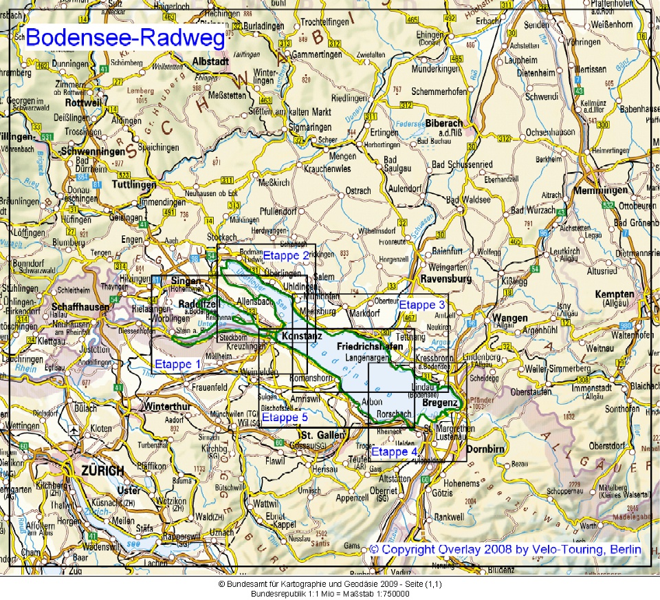 Vergrößern Übersichtskarte Bodensee-Radweg